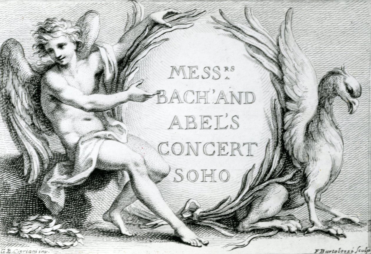 Koncert Bacha a Abela Soho, 1870 (rytina) od Francesco Bartolozzi