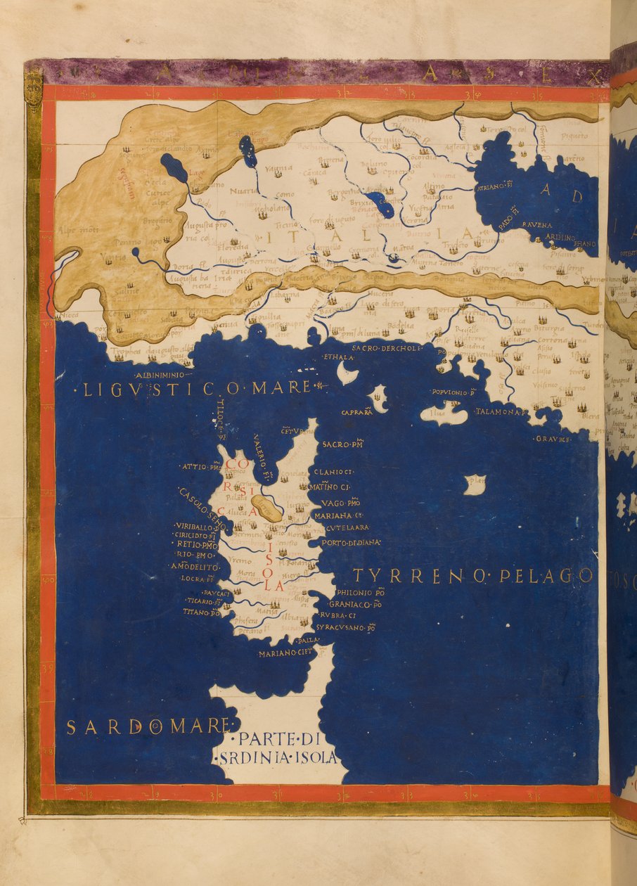 Mapa Itálie založená na Ptolemaiovi Geographia, 1480 (viz také 3496135) od Francesco Berlinghieri