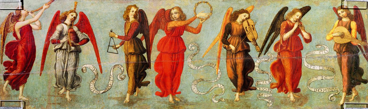 Andělé hrající na hudební nástroje, cca 1475-97 (tempera na panelu) od Francesco Botticini