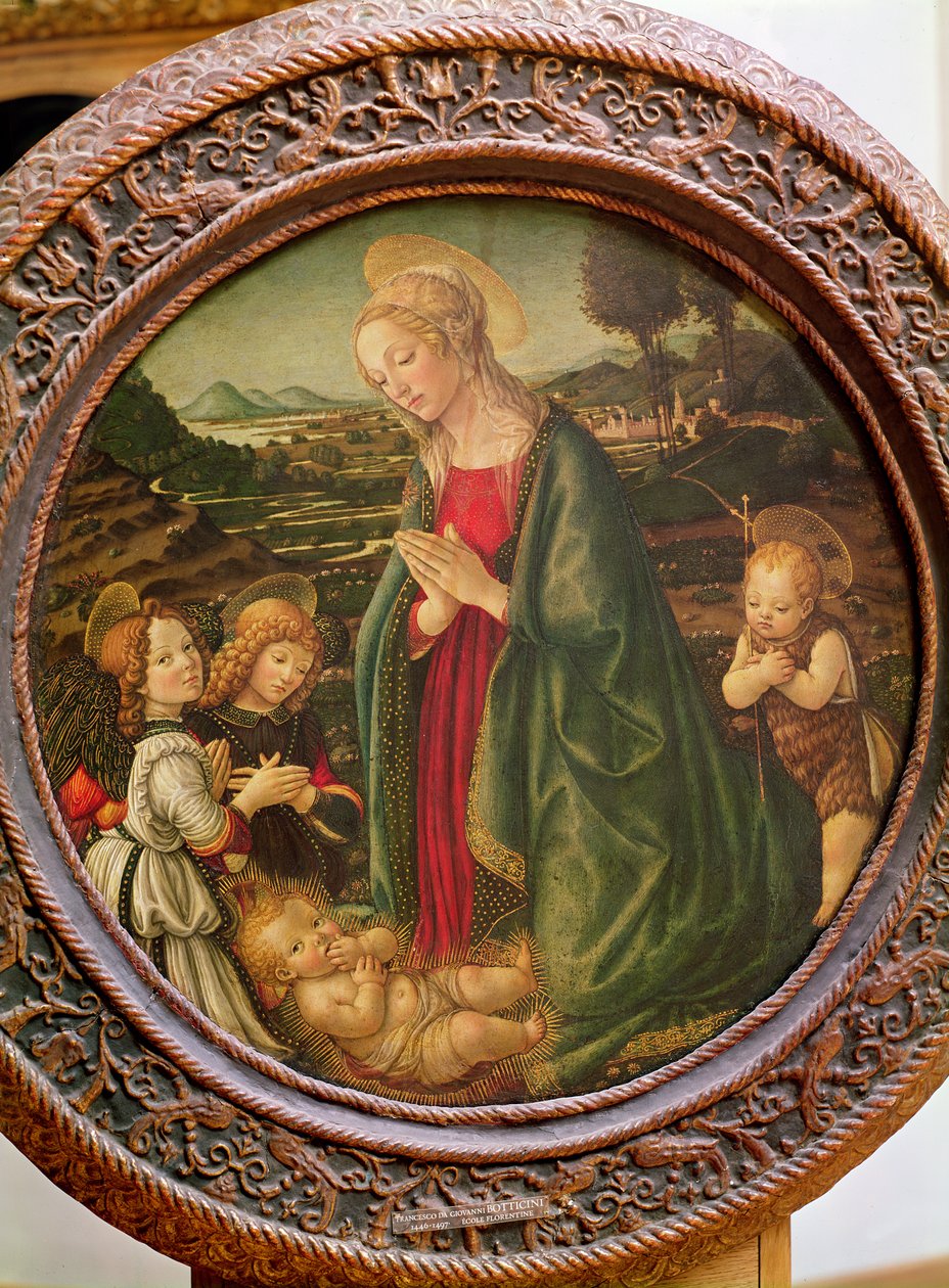 Panna klanějící se Ježíšku se sv. Janem Křtitelem a dvěma anděly (tempera na panelu) od Francesco Botticini