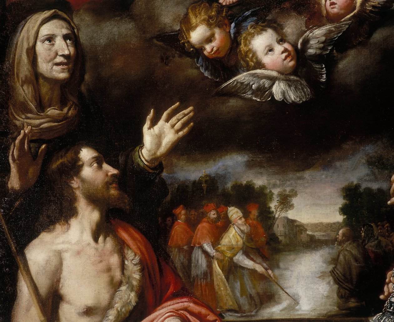 Oltářní kus Madony Sněžné (detail): dílo Francesca Fiasella, uchovávané v kostele nebo svatyni Misericordia v Masse od Francesco Fiasella