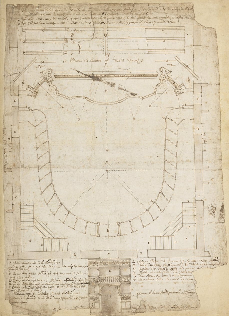 Theatro Filarmonico of the Accademia Filarmonica of Verona, Itálie, Auditorium a hlavní vstupní výtah... od Francesco Galli Bibiena