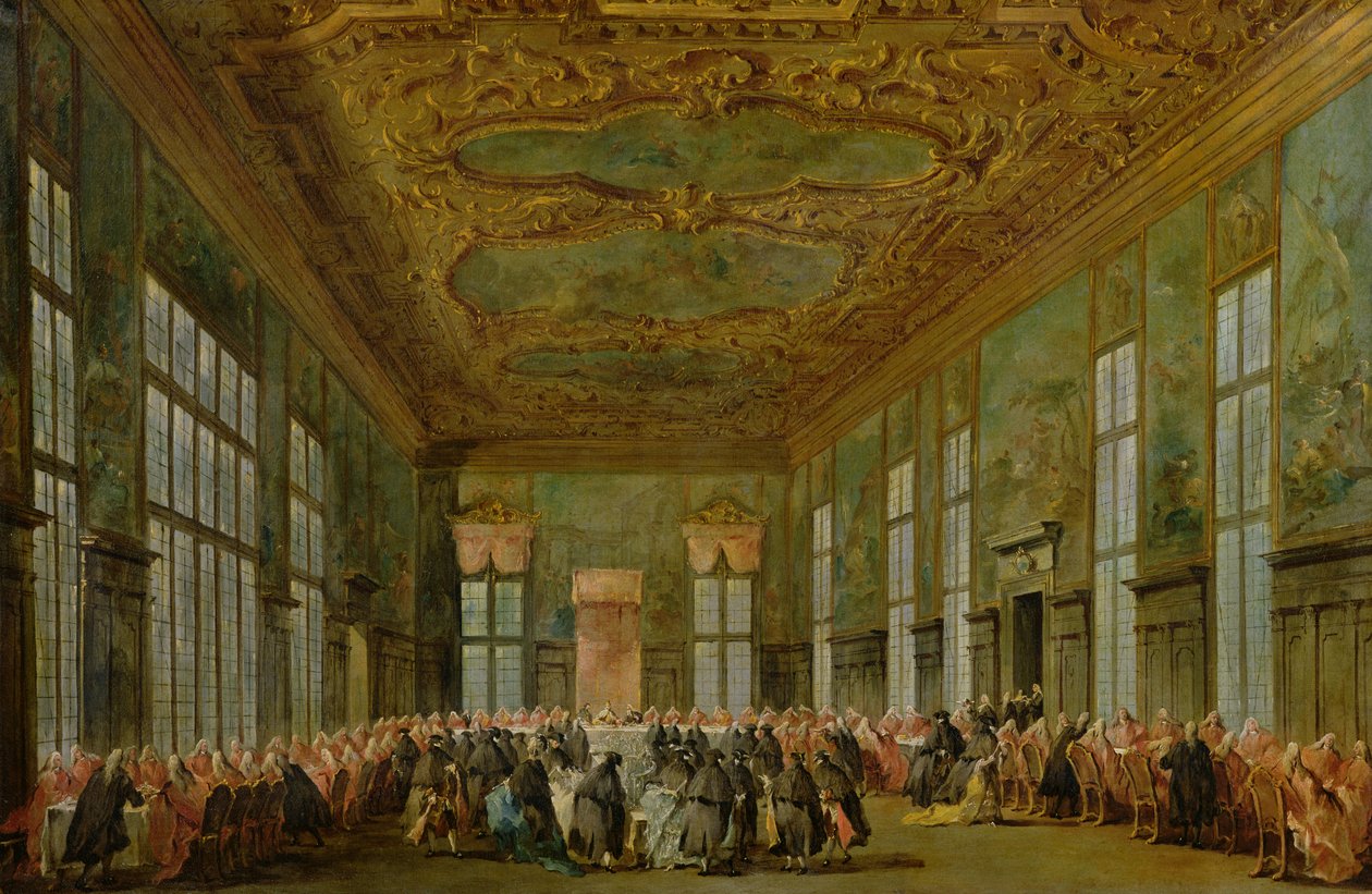 Doge Alvise Mocenigo IV (1701-78) Pořádání banketu pro velvyslance, 1776-78 od Francesco Guardi