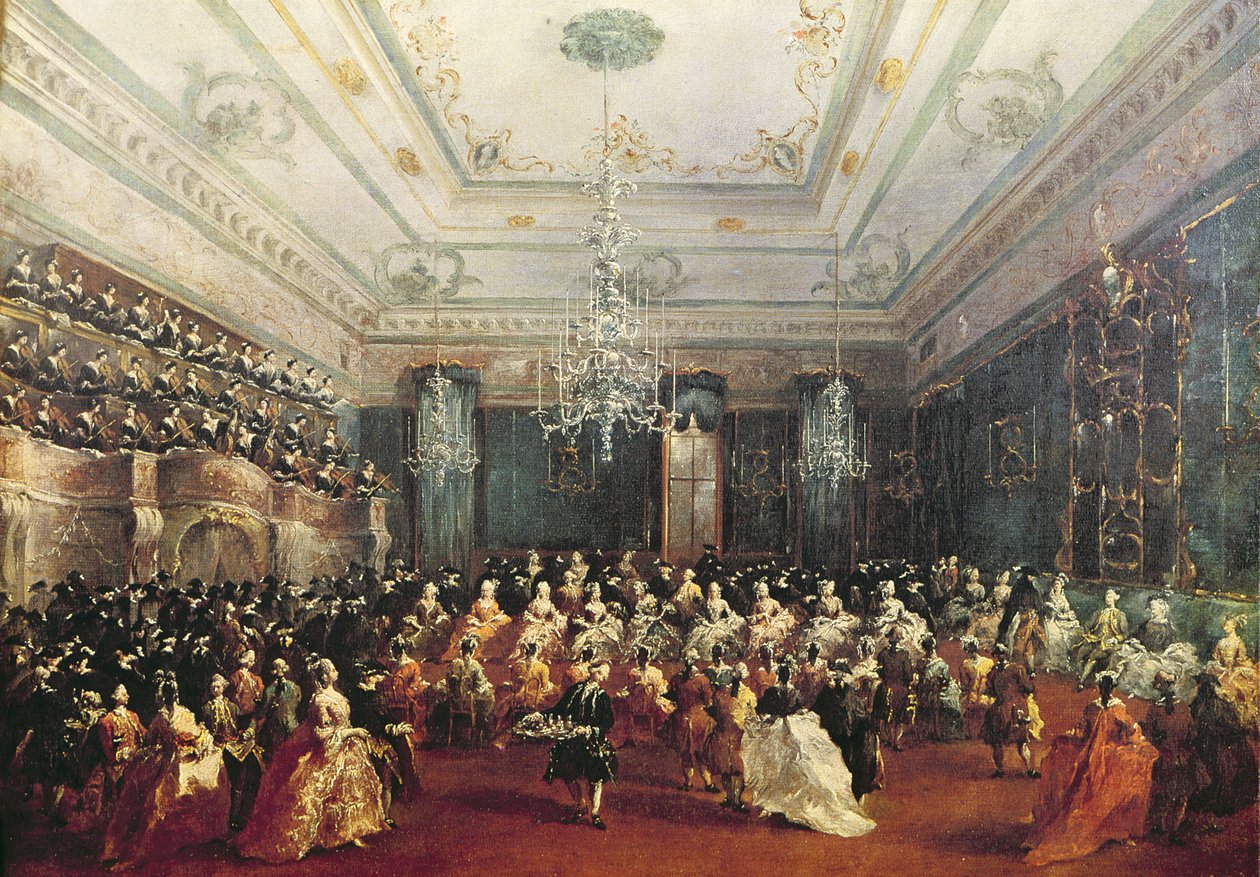 Slavnostní koncert pořádaný v lednu 1782 v Benátkách pro careviče Pavla z Ruska a jeho manželku Marii Fjodorovnu od Francesco Guardi