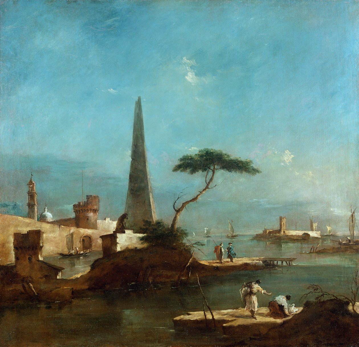 Obelisk u vjezdu do opevněného přístavu od Francesco Guardi