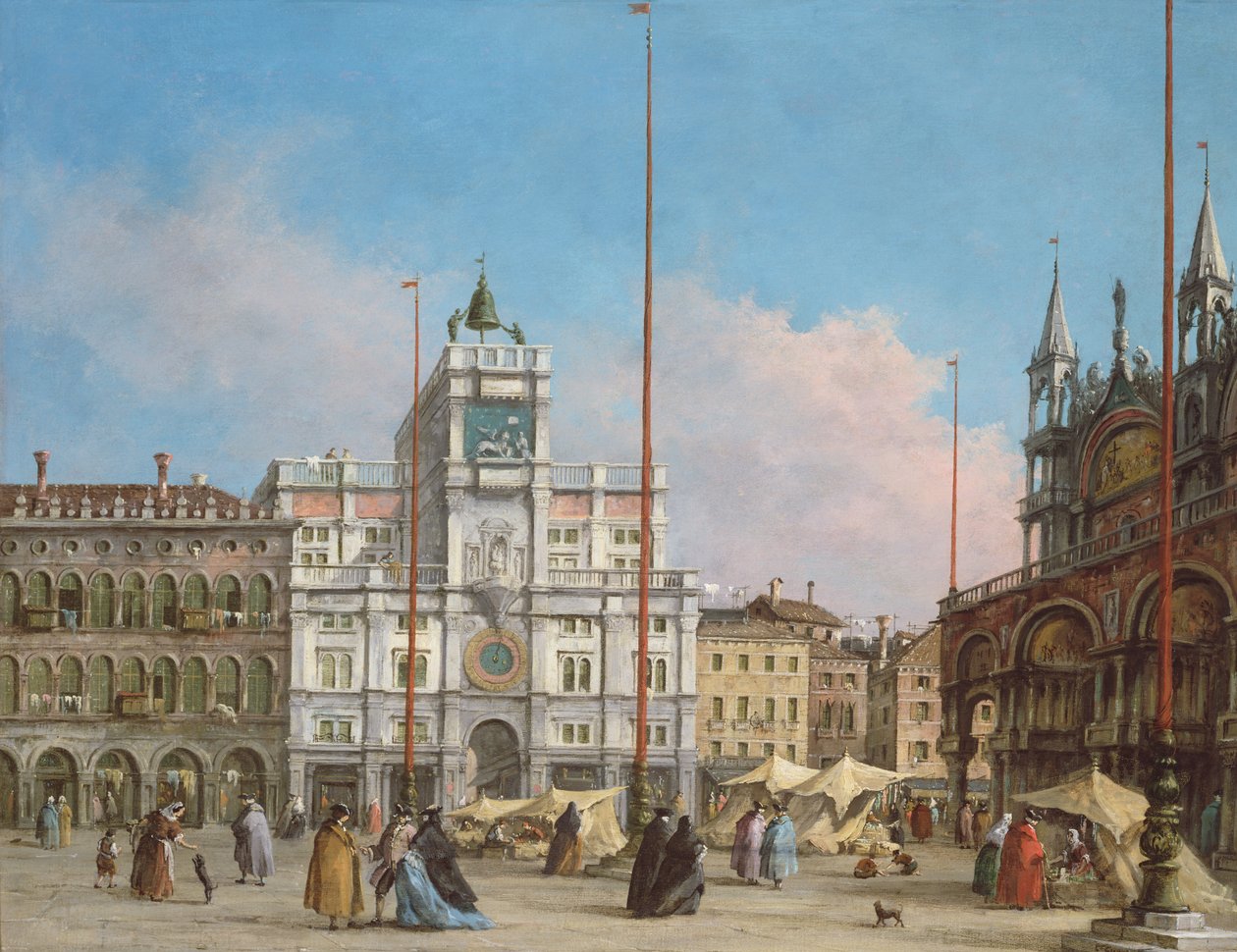 Piazza di San Marco při pohledu na věž s hodinami od Francesco Guardi