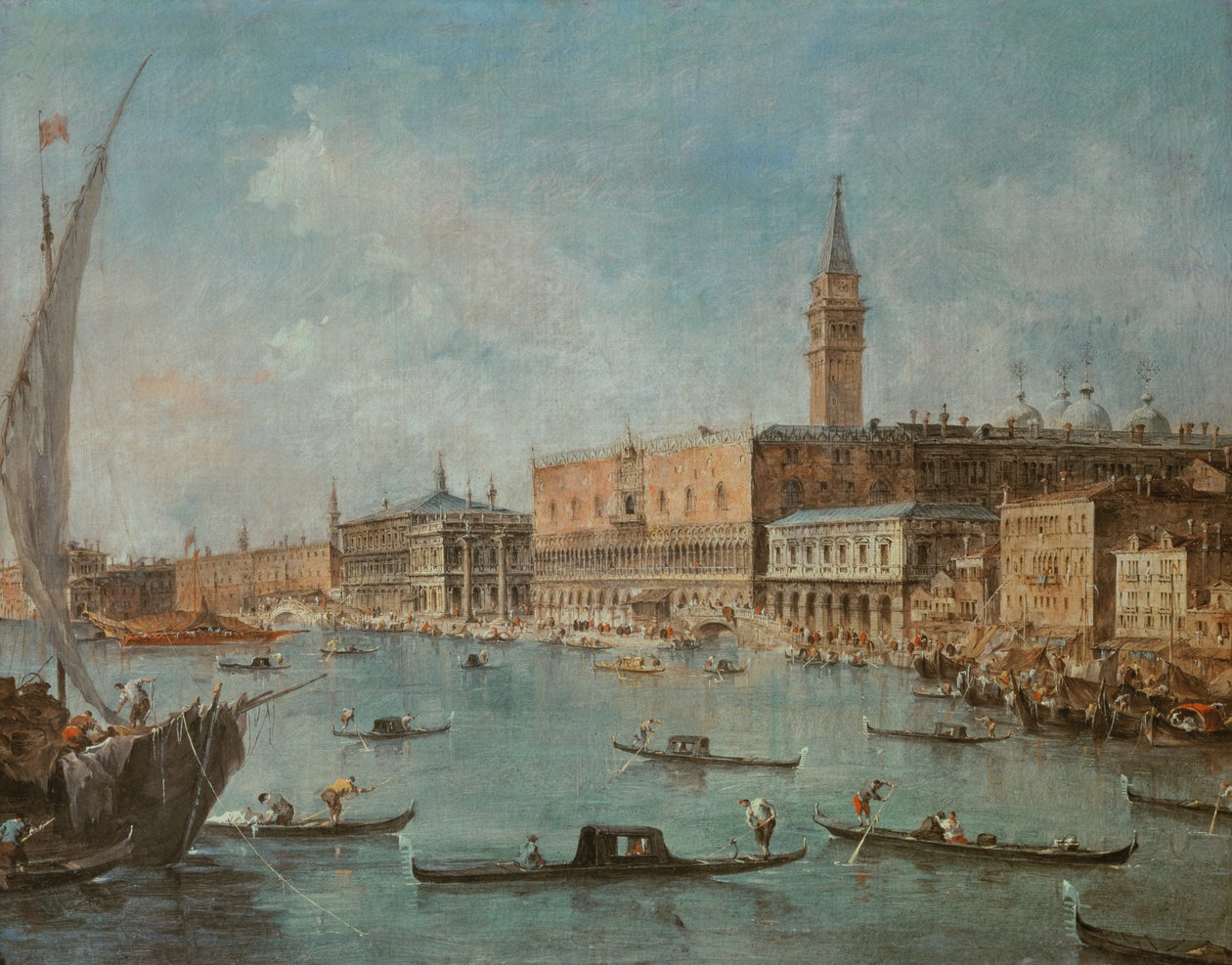 Dóžecí palác a Molo z bazénu San Marco, Benátky, cca 1770 od Francesco Guardi