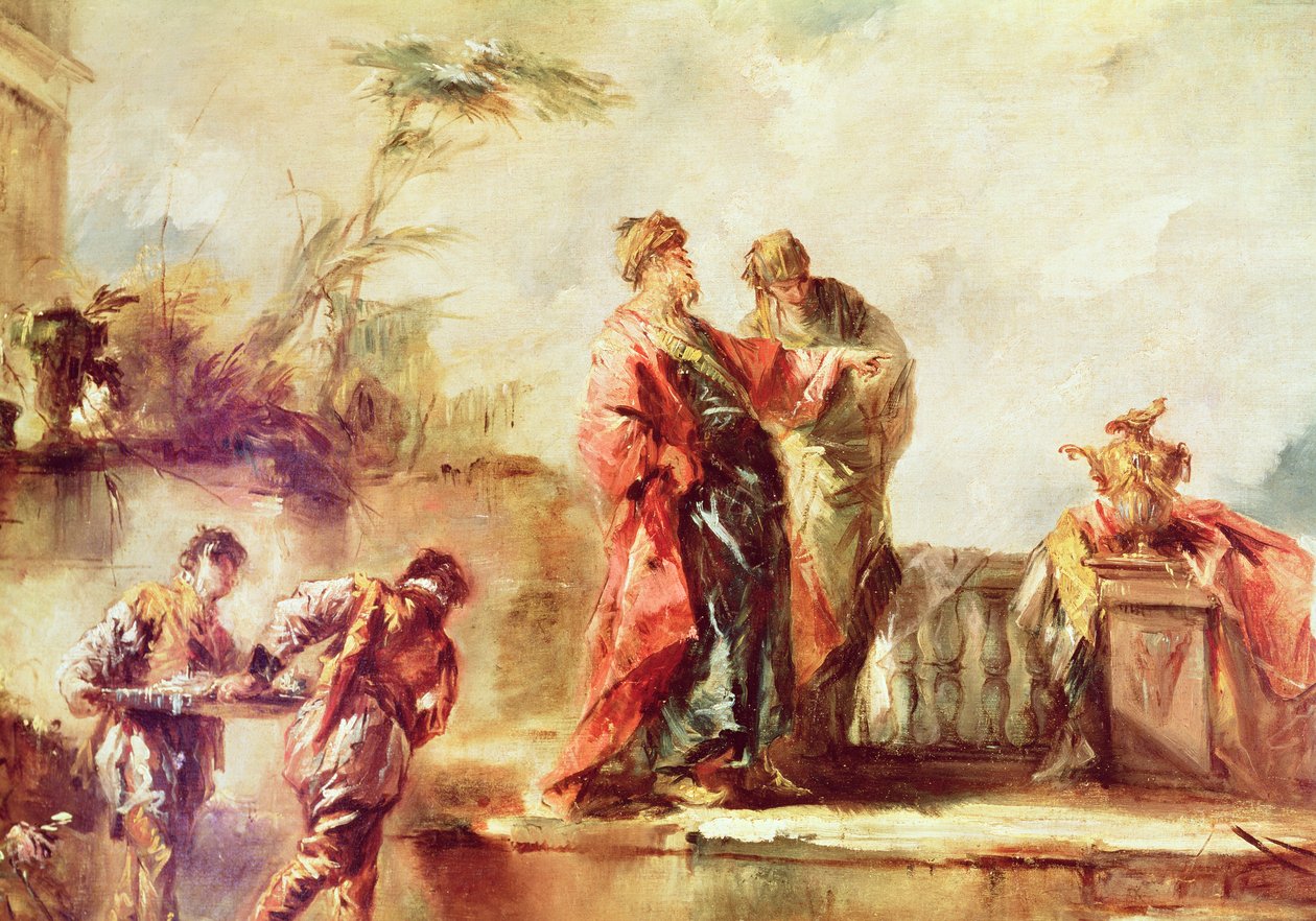 Tobiášova svatba, detail ze série panelů na varhanním parapetu zobrazující scény z Tobiášova příběhu, 1750-53 od Francesco Guardi