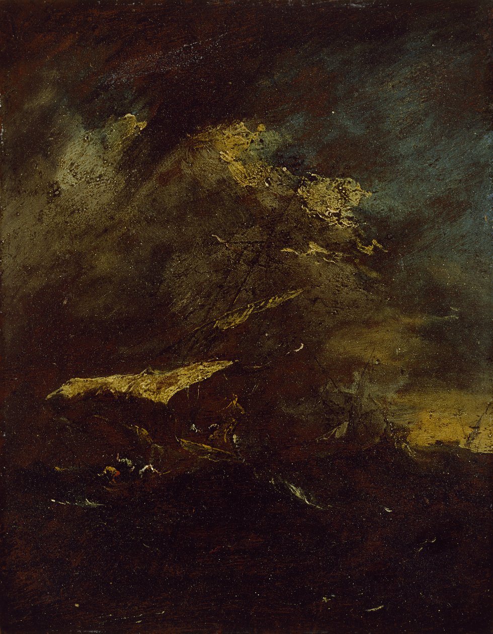 Dvě plavidla v bouři (olej na panelu, namontované jako nákres) od Francesco Guardi