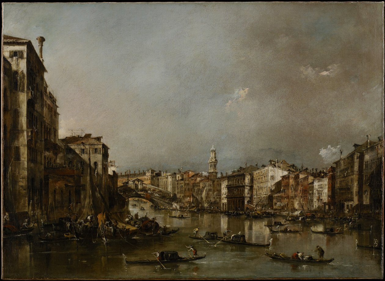 Pohled nahoru na Canal Grande směrem k Rialtu, kolem roku 1785 od Francesco Guardi