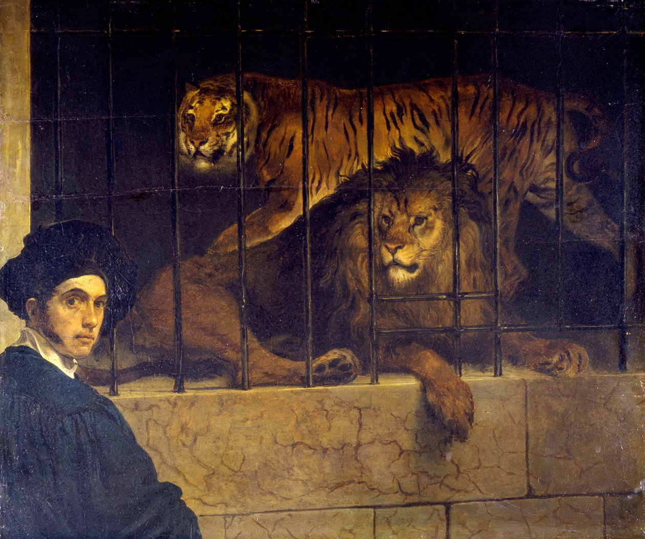 Autoportrét s tygrem a lvem od Francesco Hayez