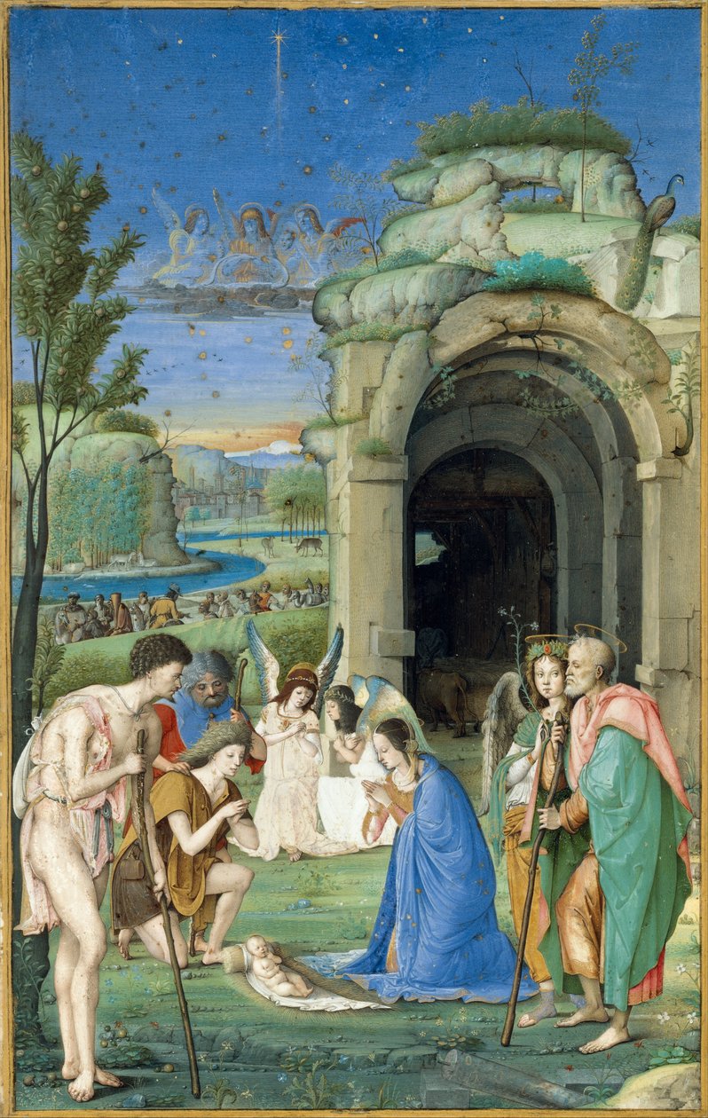 Klanění pastýřů, kolem roku 1500 (tempera a zlato na pergamenu) od Francesco Marmitta
