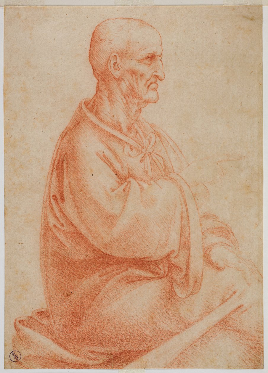 Starý muž sedící při pohledu ze strany, c. 1495 (krev na papíře) od Francesco Melzi