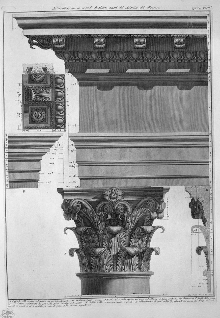 Velká ukázka některých částí Portico Pantheonu od Francesco Piranesi
