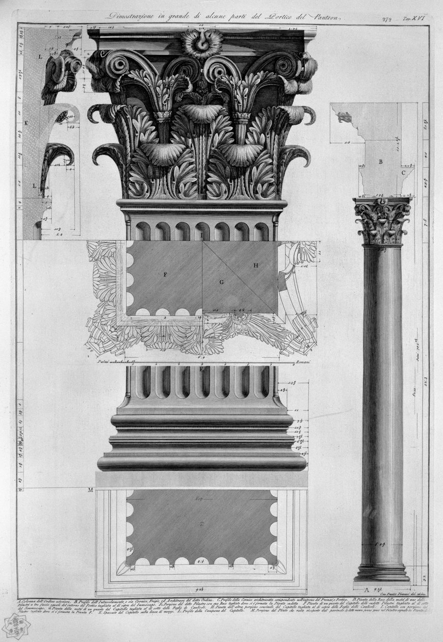 Velká ukázka některých částí Portico Pantheonu od Francesco Piranesi