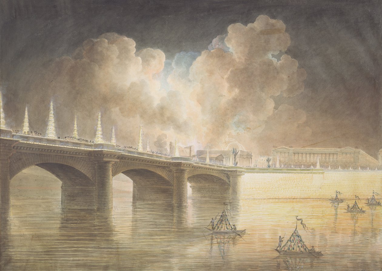 Ohňostroj na Place de la Concorde k výročí 18 Brumaire (9. listopadu 1799) od Francesco Piranesi