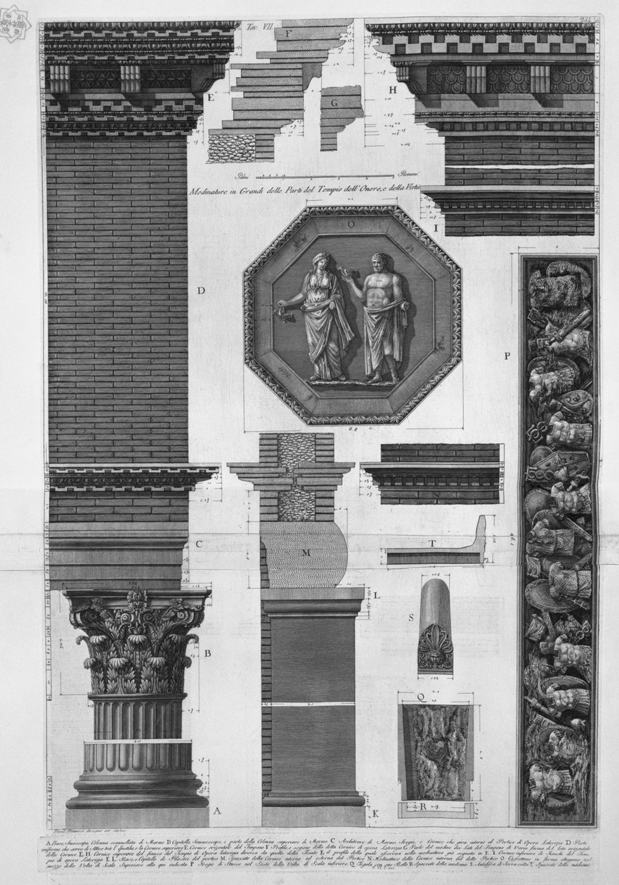 Velké výlisky částí Chrámu cti a ctnosti od Francesco Piranesi