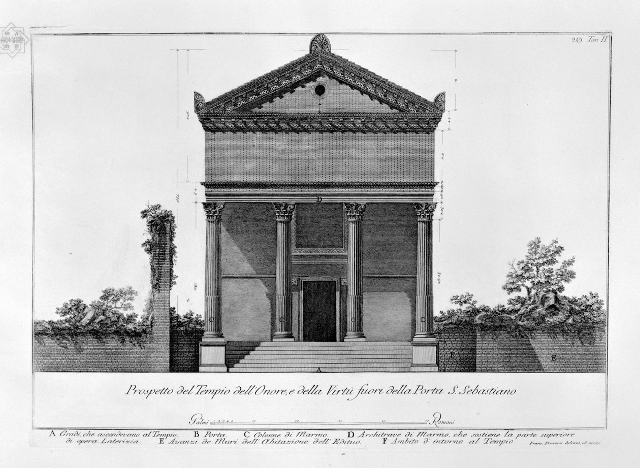 Vyhlídka na chrám cti a na ctnost mimo Porta S. Sebastiano od Francesco Piranesi