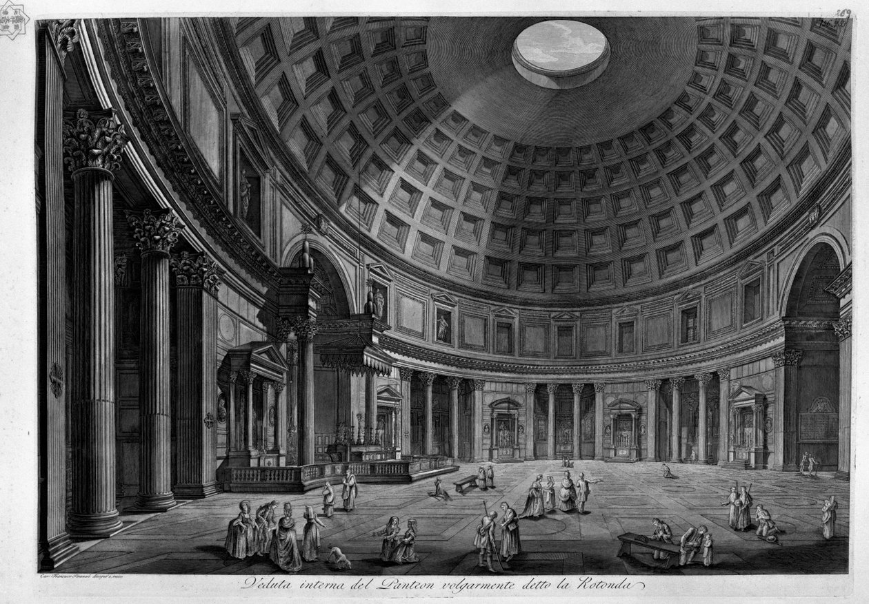 Vnitřní pohled na Pantheon běžně známý jako Rotonda od Francesco Piranesi