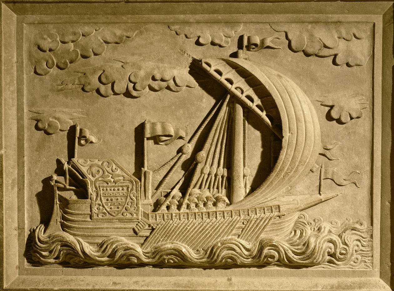 Detail benátské válečné lodi z mauzolea Girolamo Michiel, c.1558-59 od Francesco Segala