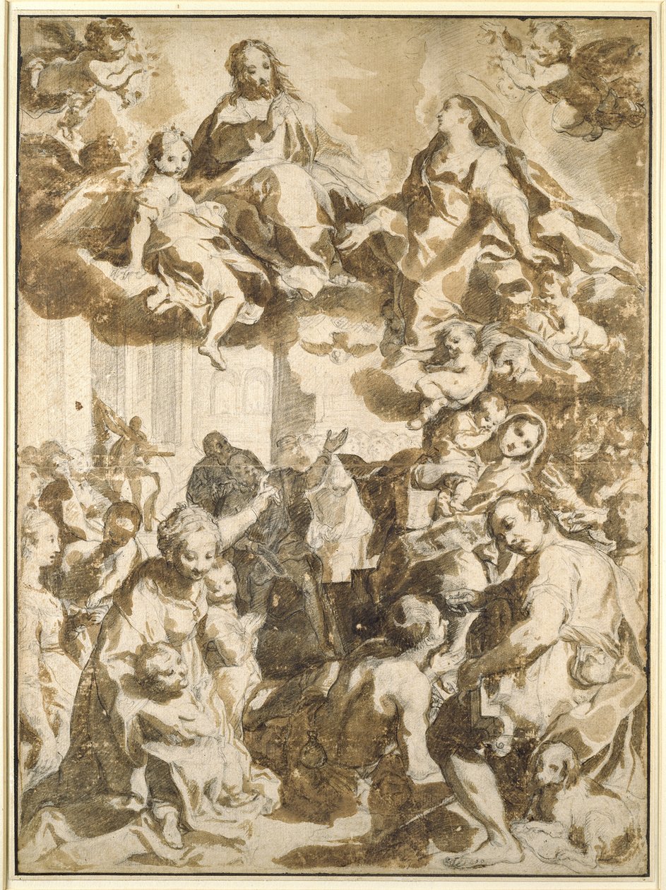 Madonna del Popolo, po Barocci (černá křída s nahnědlým praním na béžovém papíře) od Francesco Vanni