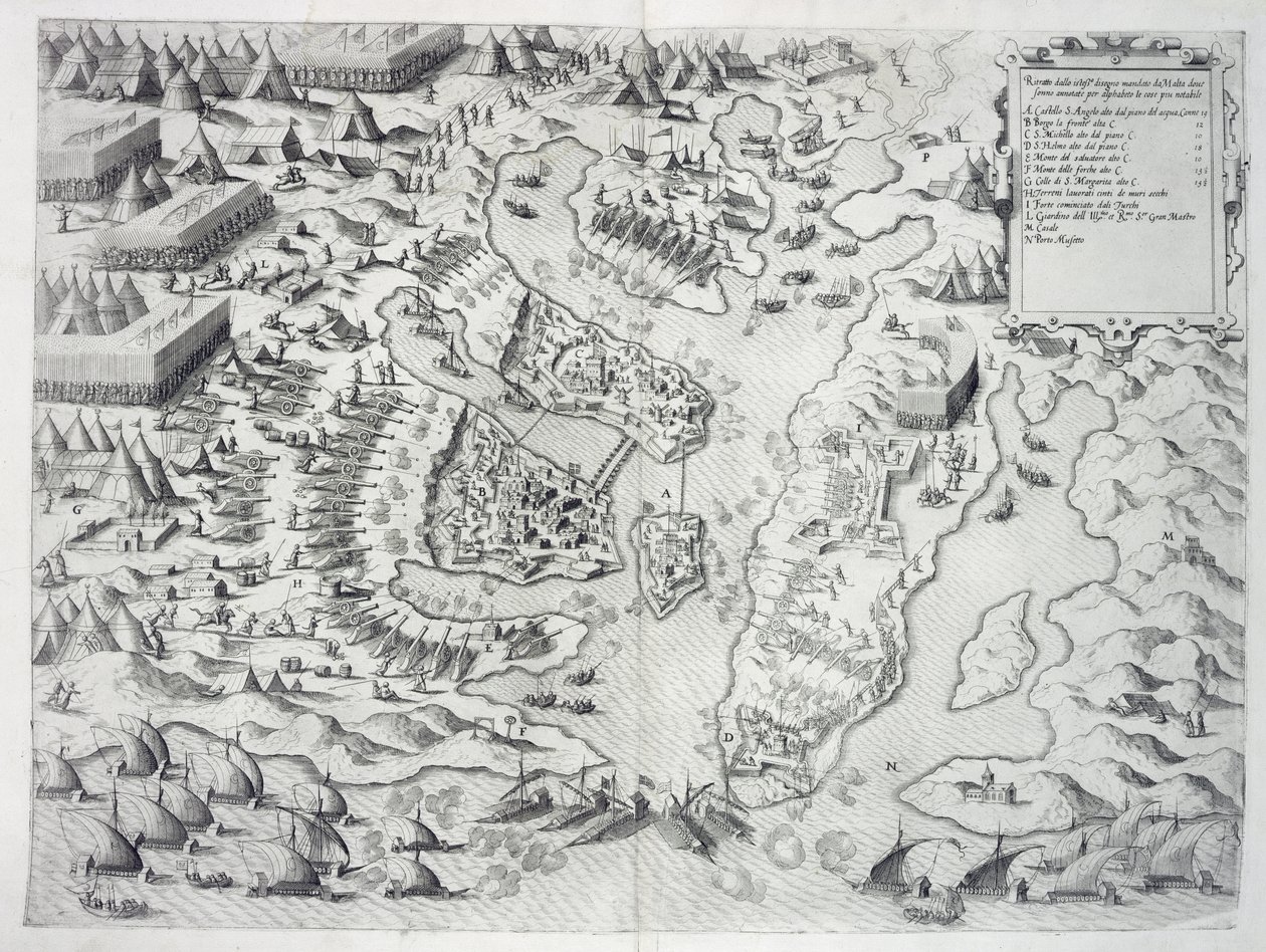 Malta obležená nevěřícími, z „Della Architettura Militare“, vydáno 1551 od Francesco de Marchi