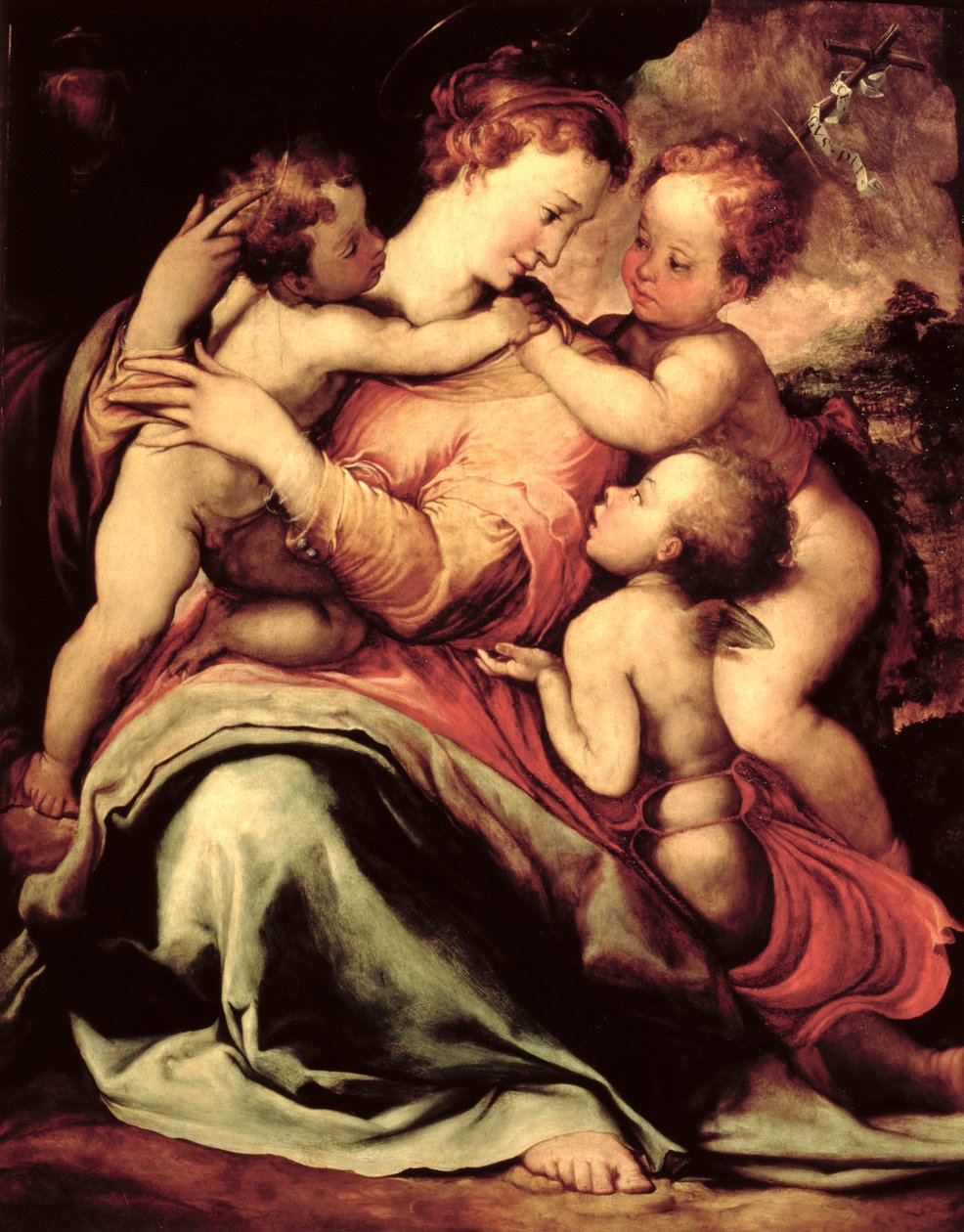 Madona s dítětem s andělem a nemluvnětem sv. Jana Křtitele od Francesco de Rossi Salviati Cecchino