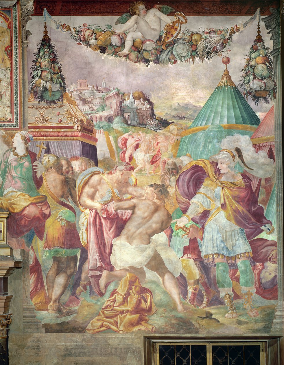 Marcus Furius Camillus (447-365 př. n. l.) trestající pána Faleriů v roce 394 př. n. l., ze Sala dell