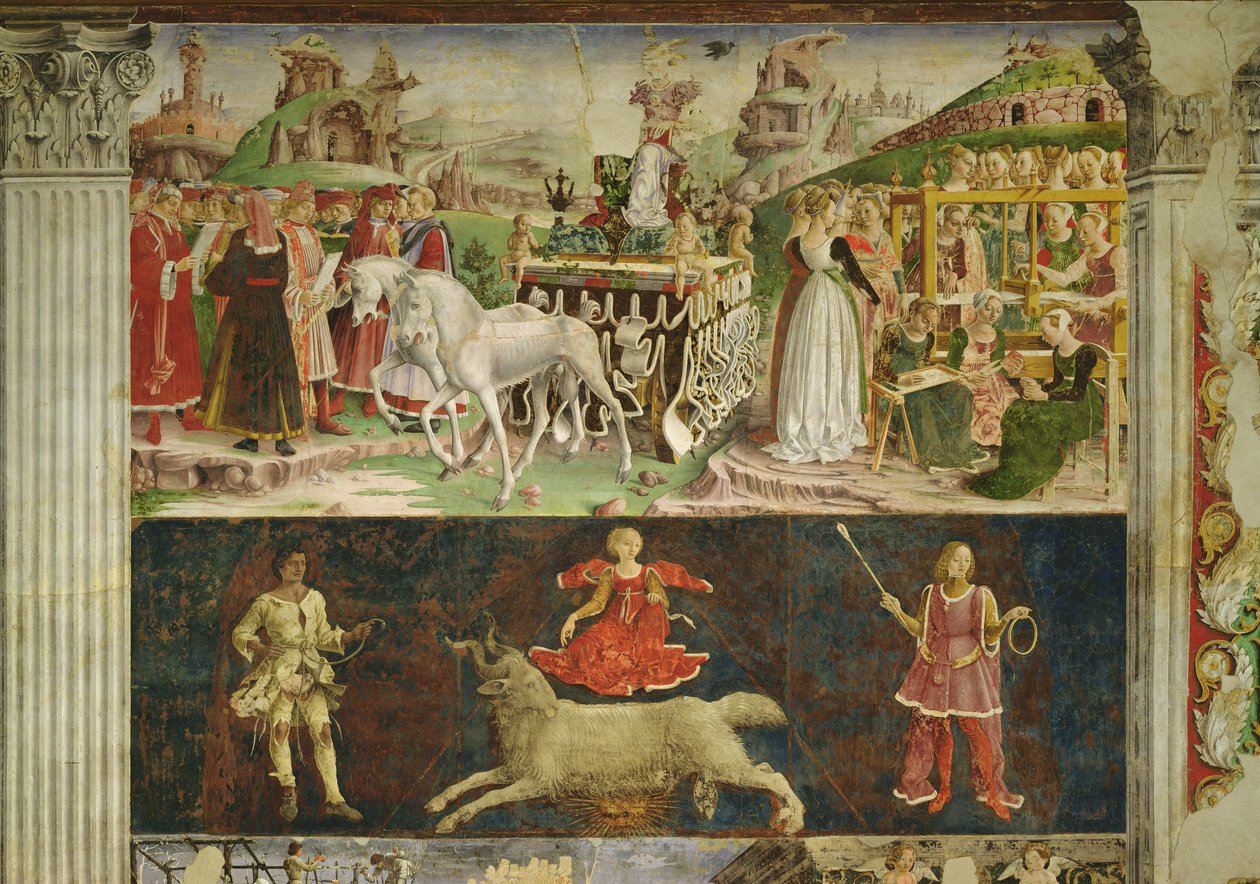 Alegorie března: Triumf Minervy a astrologický symbol Berana, 1469-70, od Francesco del Cossa
