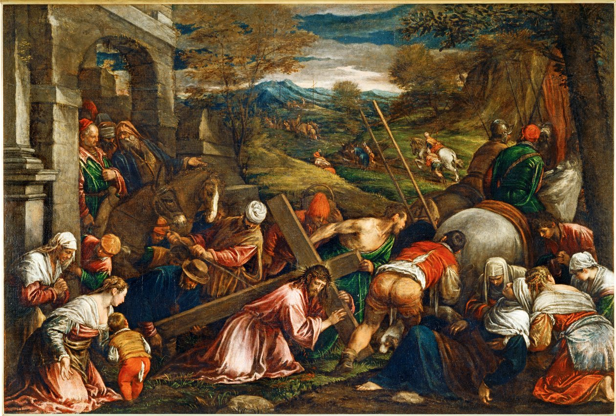 La Montee au Calvaire - Ježíš Kristus nesoucí kříž ... od Francesco (1549 92) Bassano