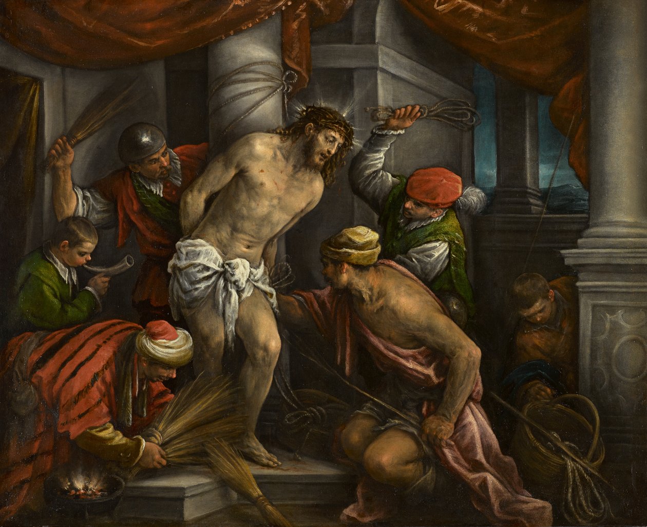 Bičování Krista, cca 1580-1585 (olej na plátně) od Francesco Bassano