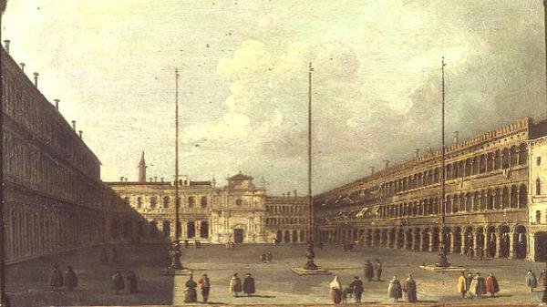Piazza San Marco, Benátky, s postavami od Francesco (after) Guardi