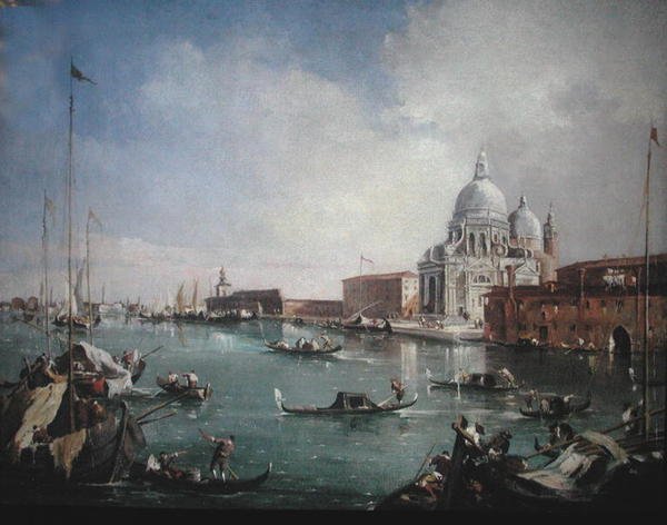 Canal Grande s výhledem na Santa Maria della Salute a Dogana (olej na plátně) od Francesco (attr. to) Guardi