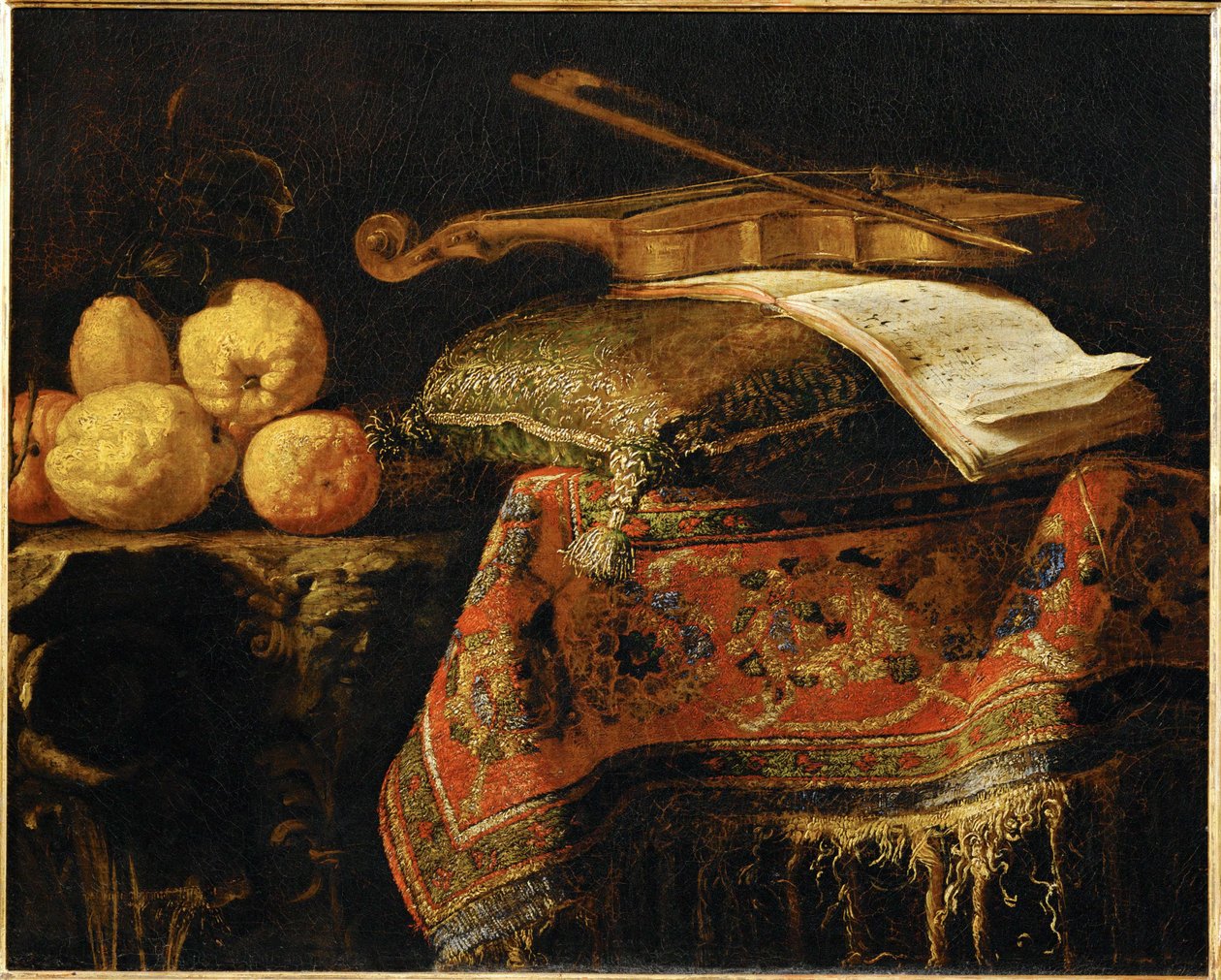 Nature Morte: cedrats et violon - Zátiší: citrony a housle ... od Francesco (b.1640) Fieravino