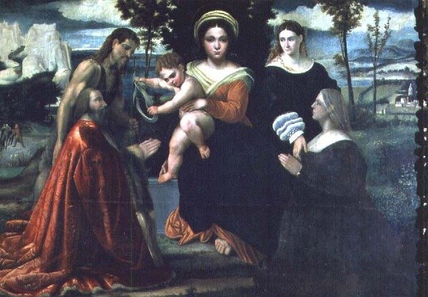 Madona s dítětem trůnící se svatými a dárci od Francesco Torbido