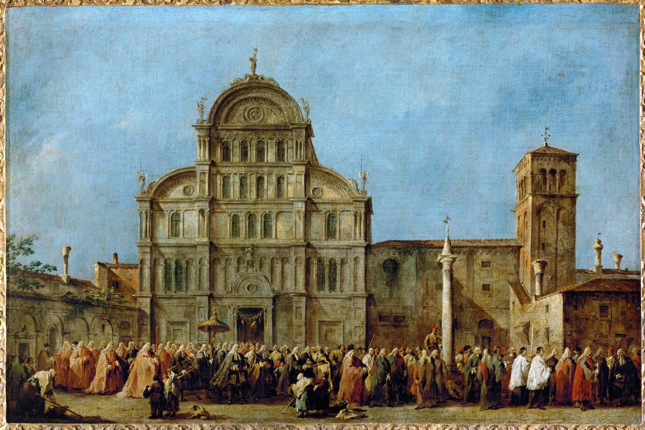 Průvod benátského dóžete do kostela San Zaccaria o Velikonocích ... od Francesco (circle of) Guardi