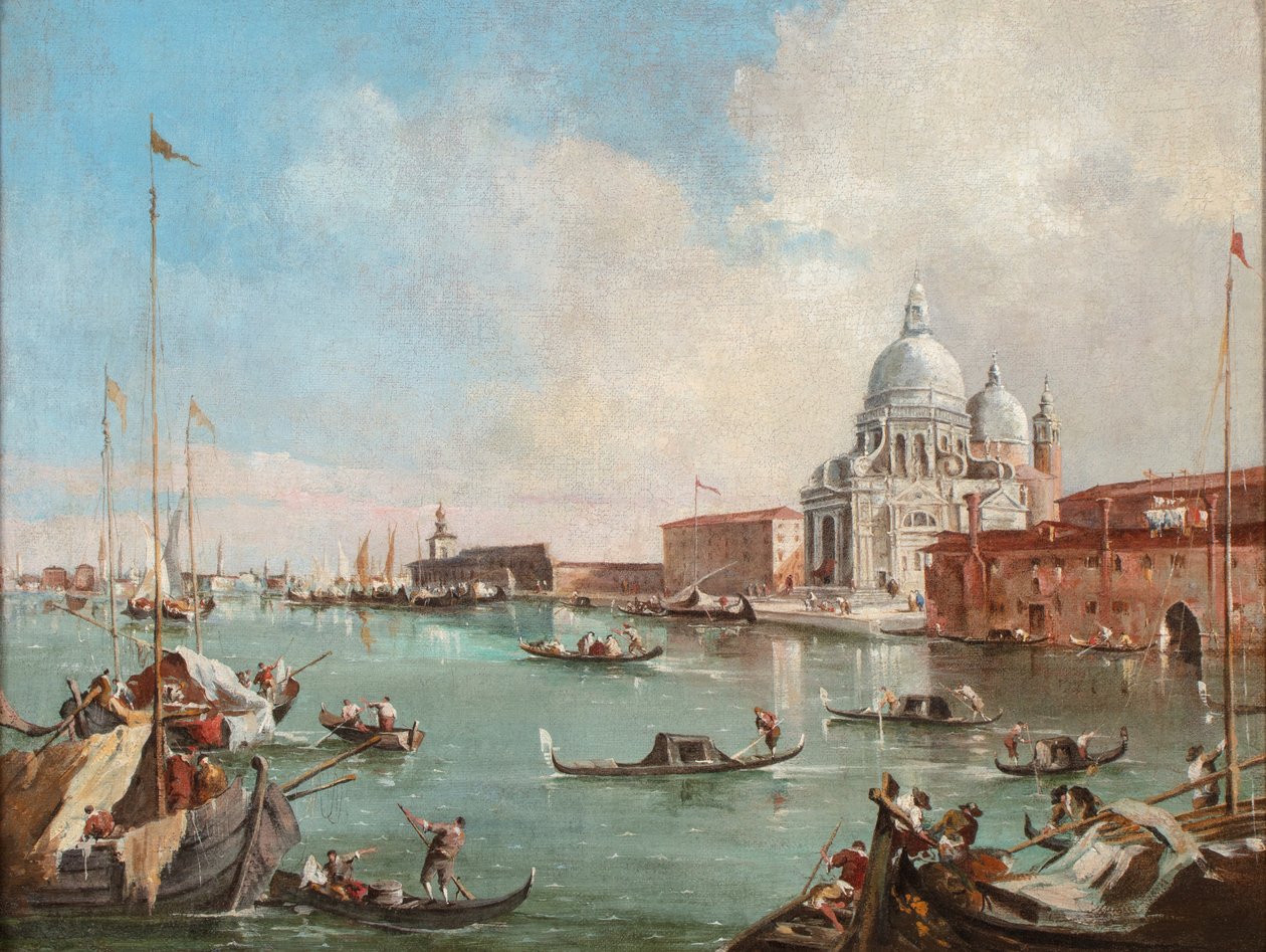 Velký kanál s výhledem na Santa Maria Della Salute a Doganu, asi 1800-50 (olej na plátně) od Francesco (follower of) Guardi