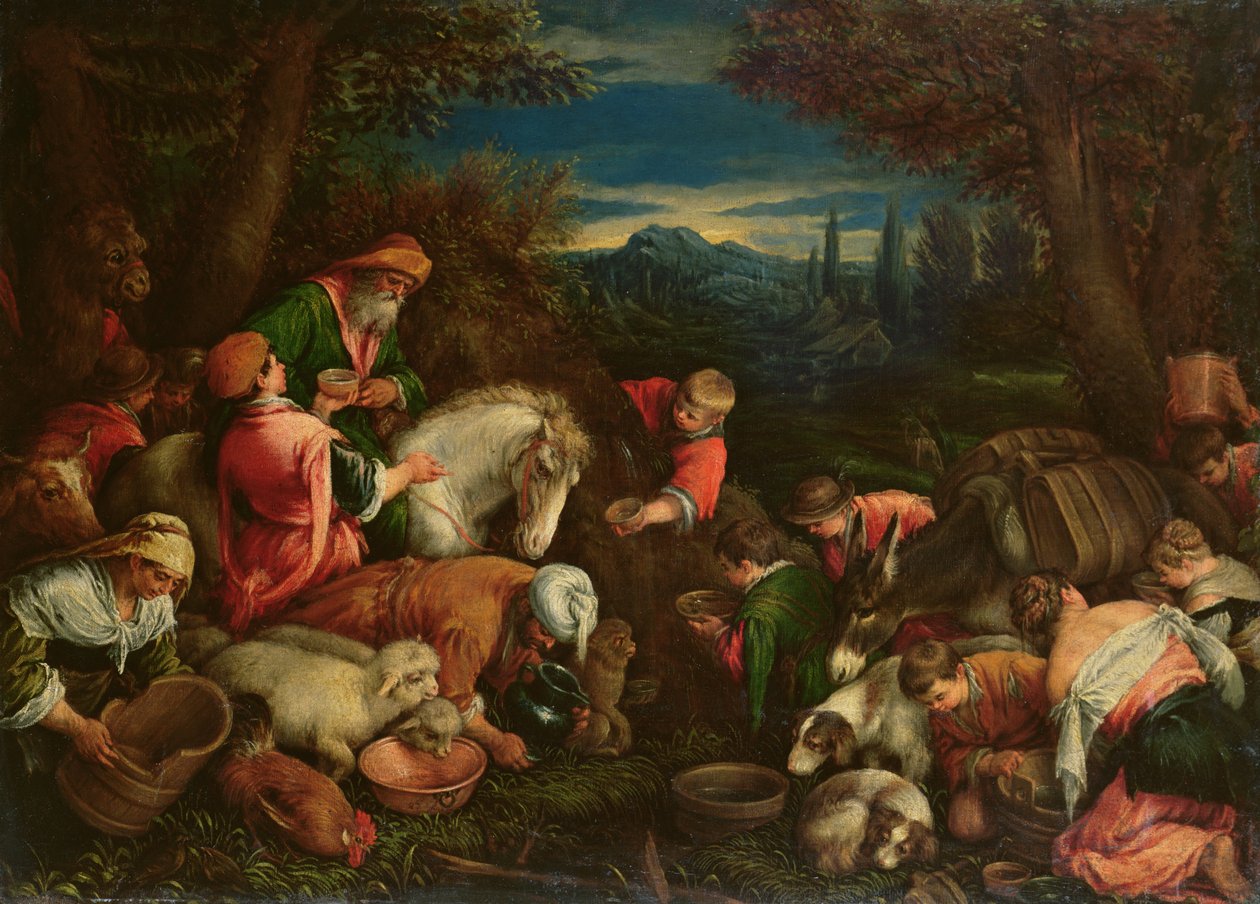 Jakub a Laban u studny, 1590 od Francesco Bassano
