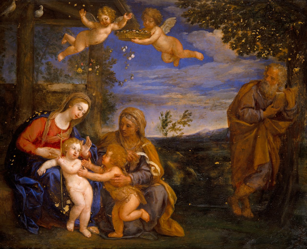 Svatá rodina se svatou Alžbětou a svatým Janem (olej na mědi) od Francesco Albani