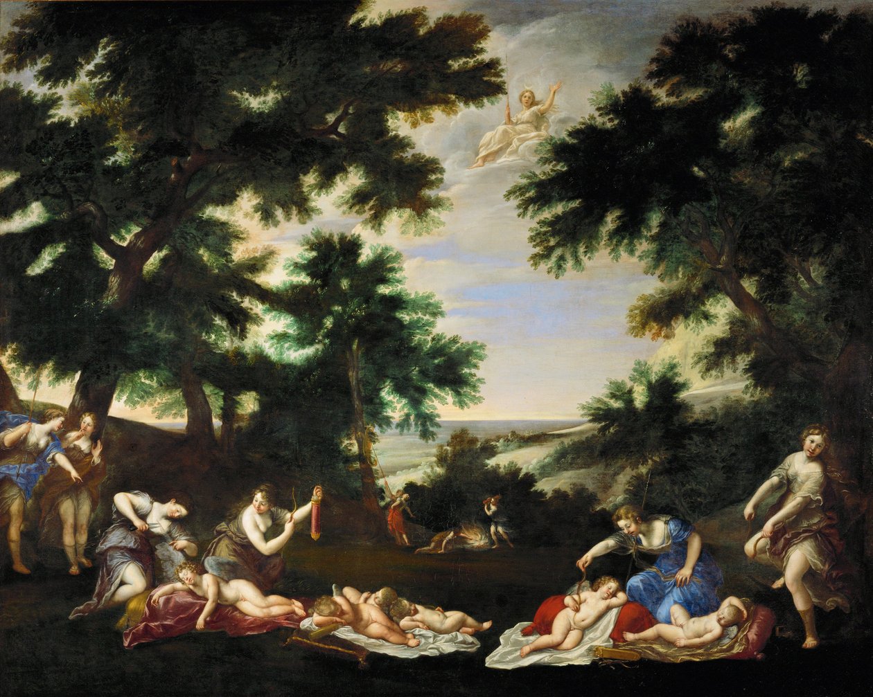 Bohové lásky odzbrojení Dianinými nymfami... od Francesco Albani