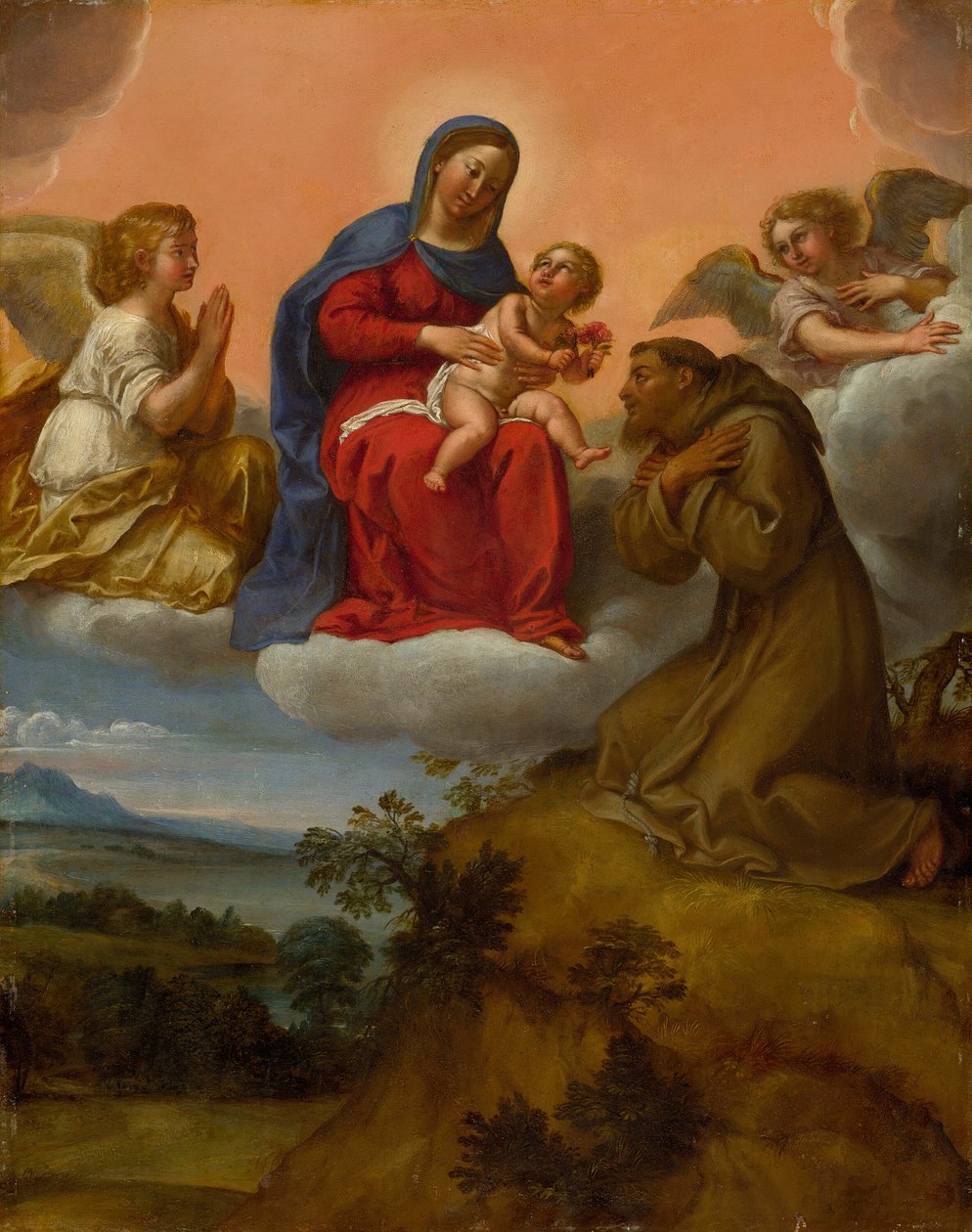 Panna a dítě uctívané svatým Františkem, c. 160607. od Francesco Albani