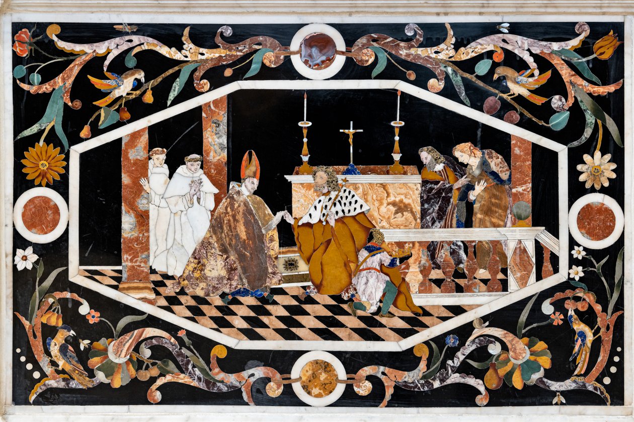 Hlavní oltář, vybavený dvěma stoly, nad nímž je grandiózní mramorový svatostánek, detail od Francesco Antonio Corbarelli