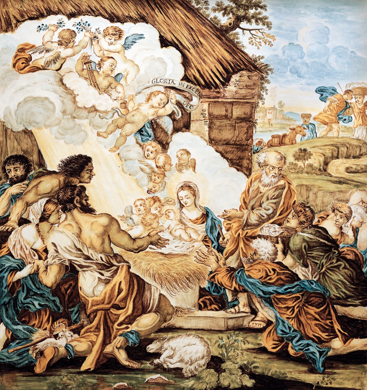 Betlém, malovaný majolikový talíř, Francesco Antonio Xaverio Grue (1686-1746), výroba Abruzzo Castelli, Itálie od Francesco Antonio Xaverio Grue