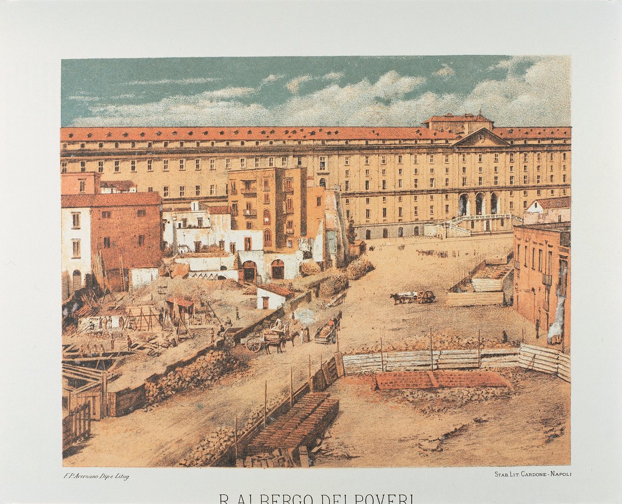 Itálie, Neapol, Albergo dei Poveri (Hospic pro chudé) 1889 (litografie) od Francesco Aversano