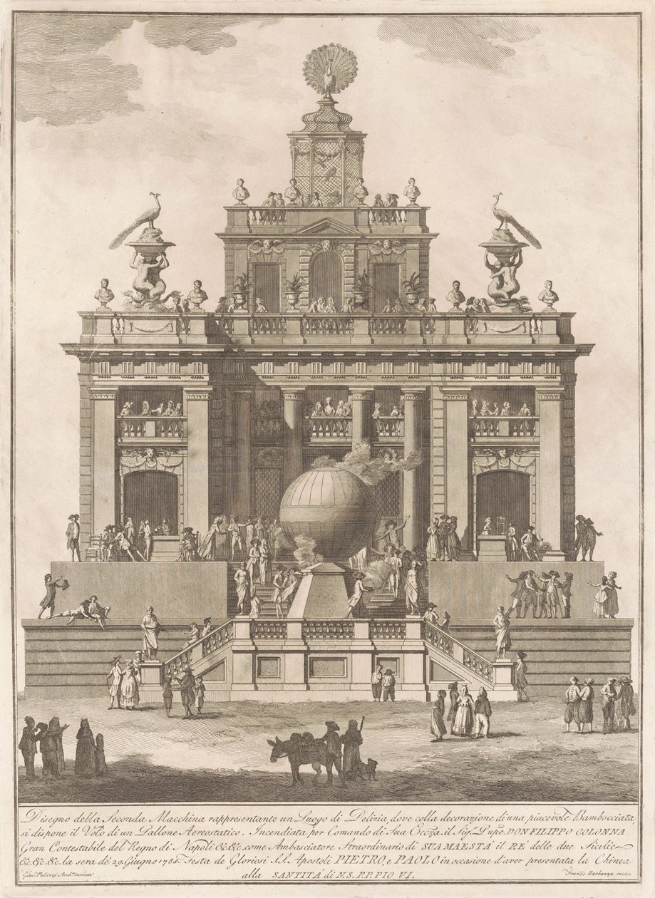 Seconda Macchina pro Čínu z roku 1785: Palác potěšení se vzduchovým balónem, 1785. od Francesco Barbazza