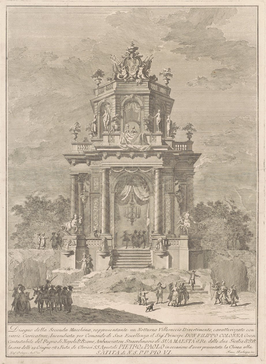 Seconda Macchina pro Čínu z roku 1782: Festival na venkově v noci od Francesco Barbazza, after Giuseppe Palazzi