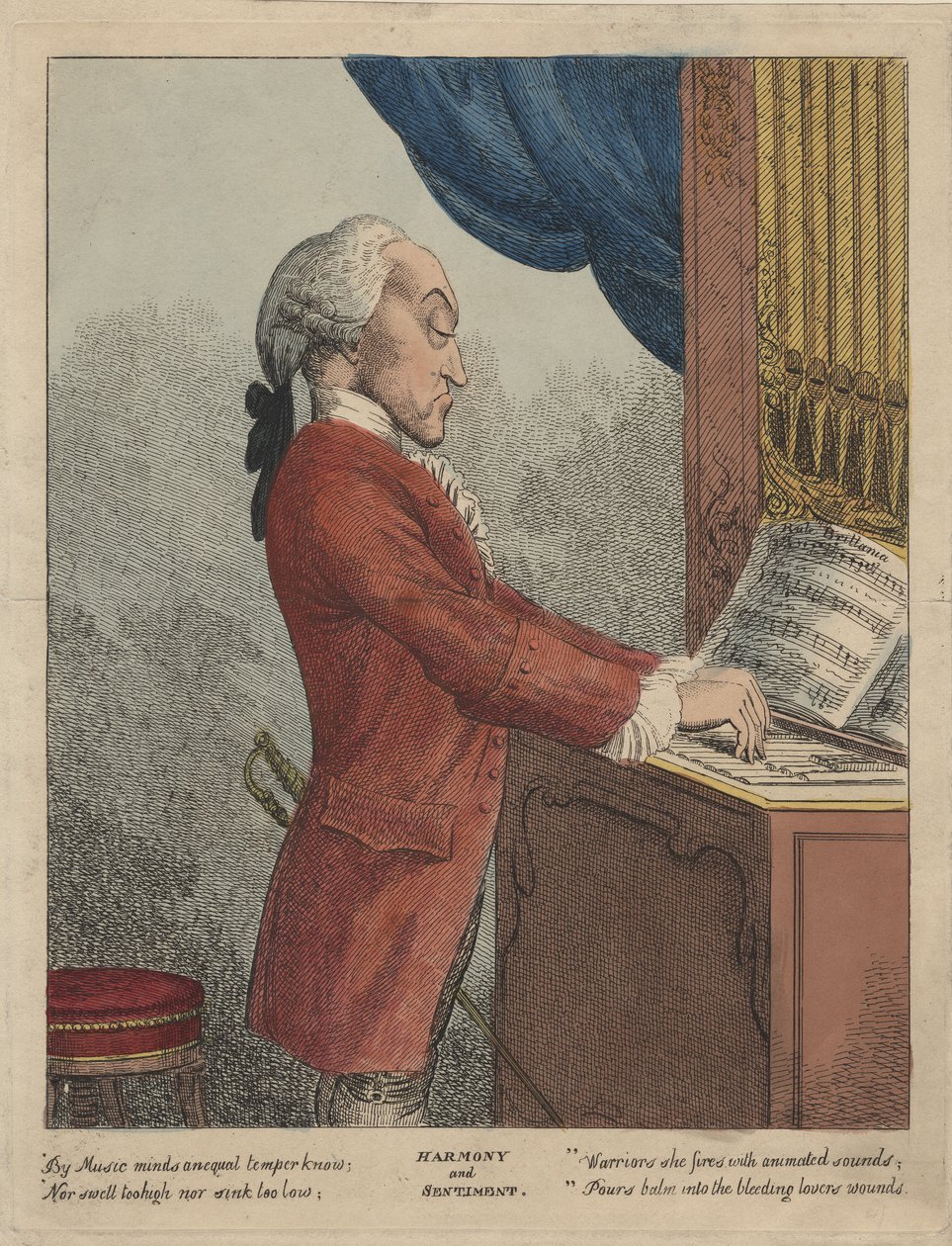 Harmony and Sentiment, cca 1785 (ručně kolorovaný lept) od Francesco Bartolozzi