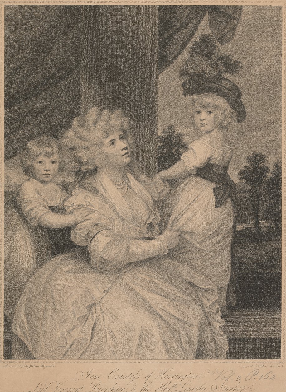 Jane, hraběnka z Harringtonu, lord vikomt Petersham a ctihodný Lincoln Stanhope od Francesco Bartolozzi