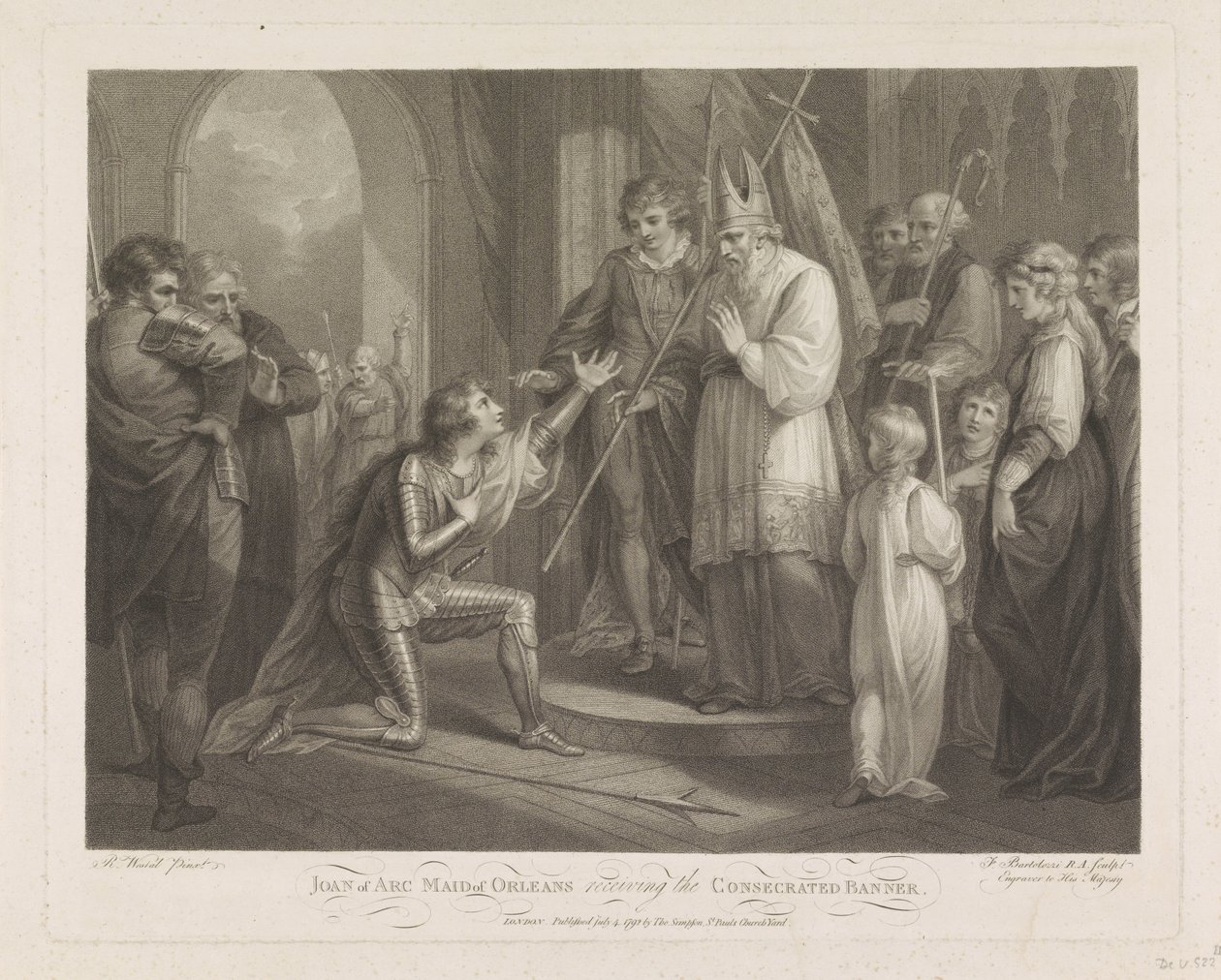 Johanka z Arku přijímá posvěcený prapor Johanka z Arku Maid of Orleans přijímá posvěcený prapor (titul na předmětu) od Francesco Bartolozzi
