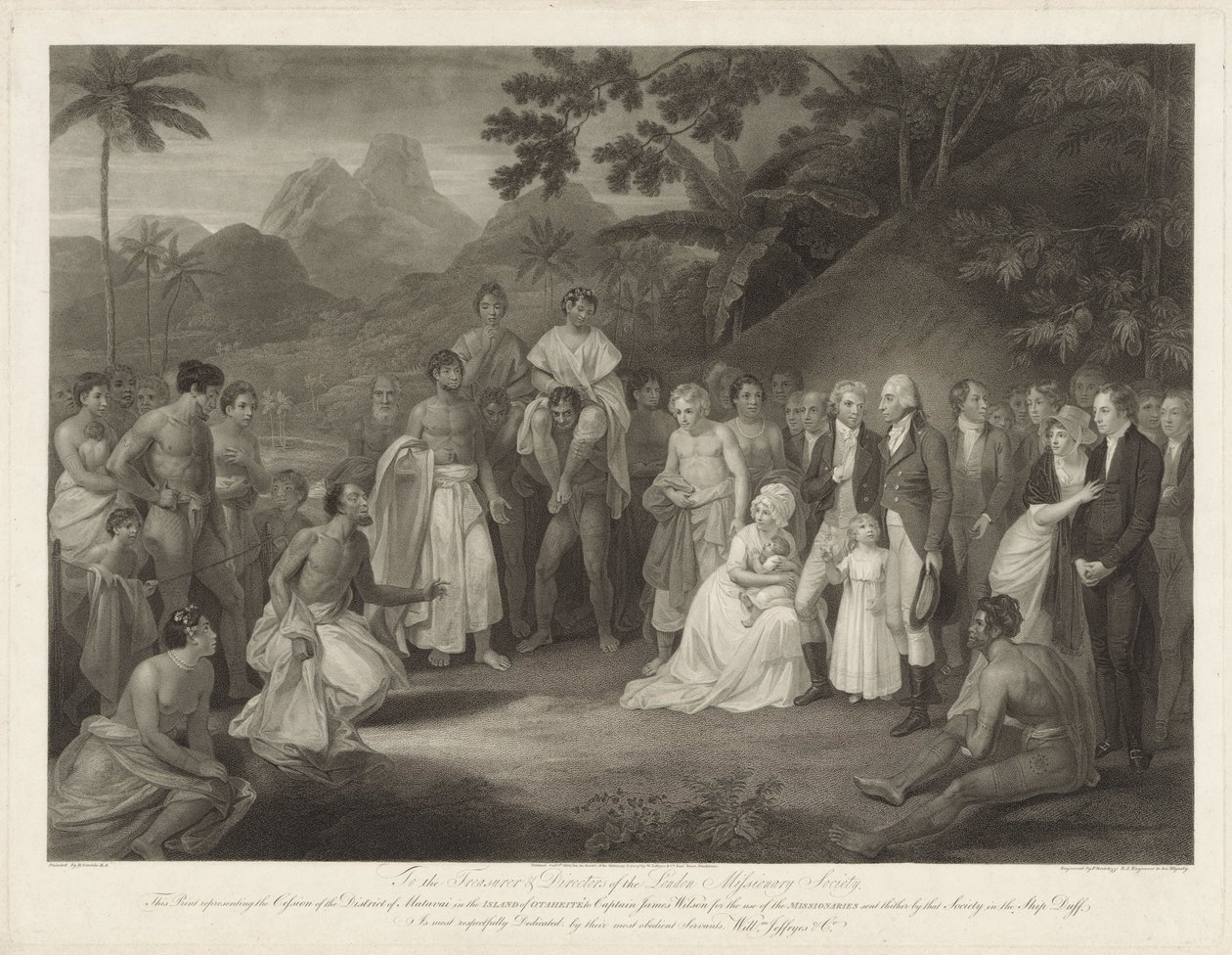 Kapitán James Wilson z Otaheité Postoupení Matavai (na Tahiti) kapitánu Jamesi Wilsonovi Postoupení distriktu Matavai na ostrově Otaheite kapitánu Jamesi Wilsonovi za použití misionářů vyslaných tam touto společností od Francesco Bartolozzi